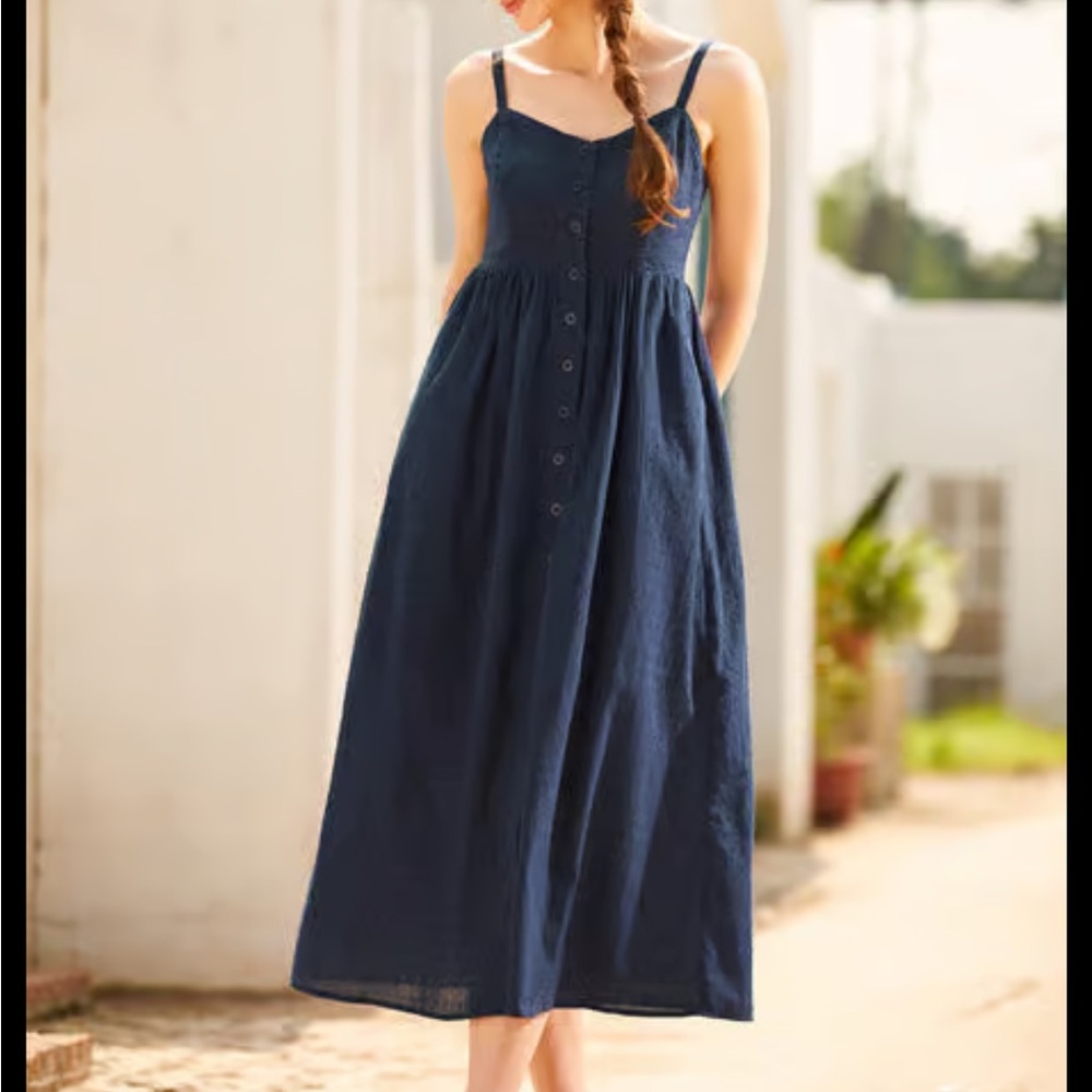 Modcloth Dress Size 4 US Blue Dot Fit N' Flare Adjustable Shoulder button front
